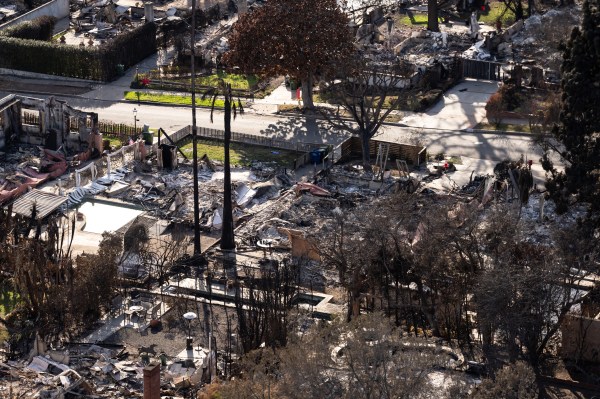 The devastation from the Palisades Fire is seen from the air in the Pacific Palisades neighborhood of Los Angeles, Calif., Friday, Jan.24, 2025 (Official White House Photo by Andrea Hanks)