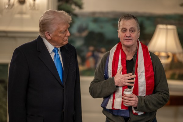 President Donald J. Trump greets Marc Fogel at the White House after his release from a Russian prison, Tuesday, February 11, 2025. (Official White House Photo by Daniel Torok)