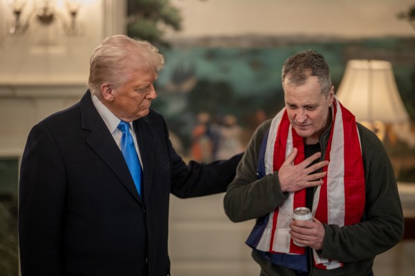 President Donald J. Trump greets Marc Fogel at the White House after his release from a Russian prison, Tuesday, February 11, 2025. (Official White House Photo by Daniel Torok)