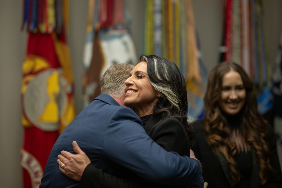 President Donald J. Trump speaks before Tulsi Gabbard is sworn in as the Director of National Intelligence in the Oval Office of the White House, Wednesday, February 12, 2025. (Official White House Photo by Daniel Torok)President Donald J. Trump congratulates Tulsi Gabbard after she was sworn in as the Director of National Intelligence in the Oval Office of the White House, Wednesday, February 12, 2025. (Official White House Photo by Daniel Torok)President Donald J. Trump with Tulsi Gabbard after she was sworn in as the Director of National Intelligence in the Oval Office of the White House, Wednesday, February 12, 2025. (Official White House Photo by Daniel Torok)Attorney General Pam Bondi swears in Tulsi Gabbard as the Director of National Intelligence in the Oval Office, Wednesday, February 12, 2025. (Official White House Photo by Daniel Torok) (Official White House Photo by Daniel Torok)
