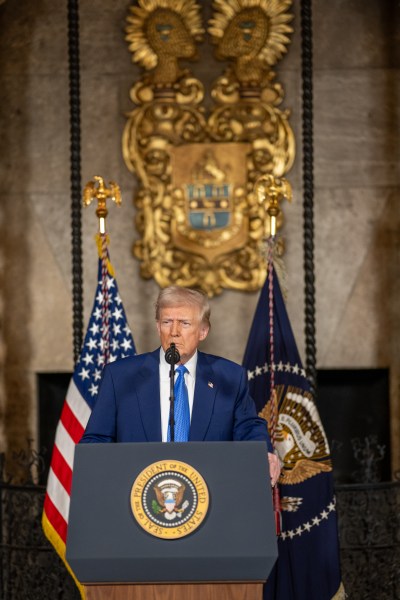 President Donald Trump takes questions after signing Executive Orders, Tuesday, February 18, 2025, at his Mar-a-Lago resort in Palm Beach, Florida. (Official White House Photo by Daniel Torok)

President Donald Trump signs Executive Orders, Tuesday, February 18, 2025, at his Mar-a-Lago resort in Palm Beach, Florida. (Official White House Photo by Daniel Torok)