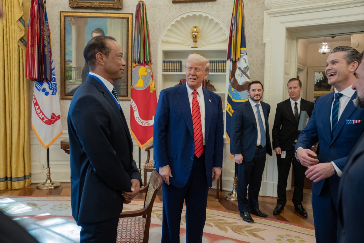 President Donald Trump meets with Tiger Woods in the Oval Office, Thursday, February 20, 2025. (Official White House Photo by Joyce N. Boghosian)