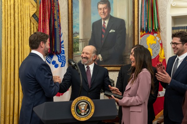 President Donald Trump makes remarks at the swearing-in of Commerce Secretary Howard Lutnick, Friday, February 21, 2025, in the Oval Office.

Commerce Secretary Howard Lutnick is sworn in Friday, February 21, 2025, in the Oval Office.
(Official White House Photo by Joyce N. Boghosian)