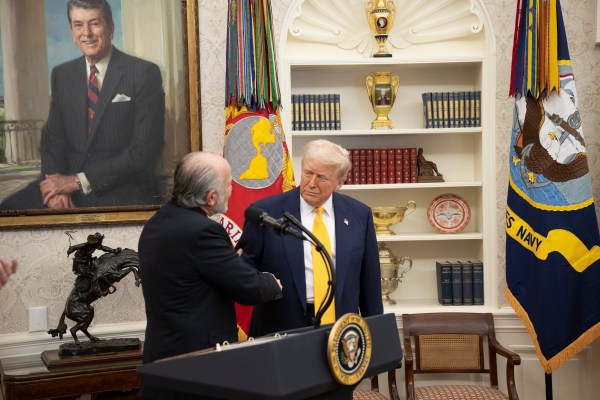President Donald Trump makes remarks at the swearing-in of Commerce Secretary Howard Lutnick, Friday, February 21, 2025, in the Oval Office.(Official White House Photo by Molly Riley)