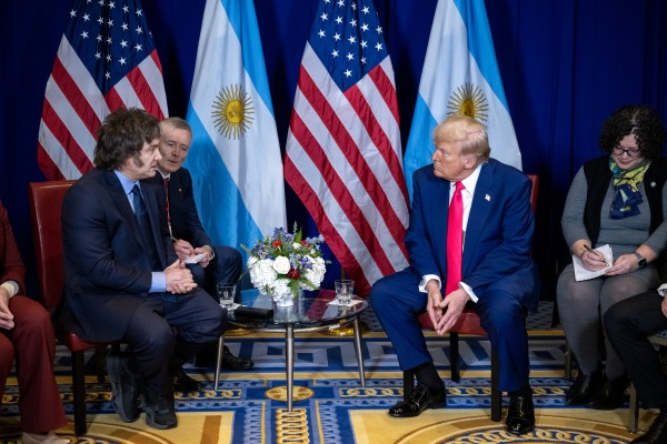 President Donald Trump meets with Argentina’s President Javier Milei at the Gaylord National Resort & Convention Center in Oxon Hill, Maryland, on Saturday, February 22, 2025. (Official White House Photo by Molly Riley)