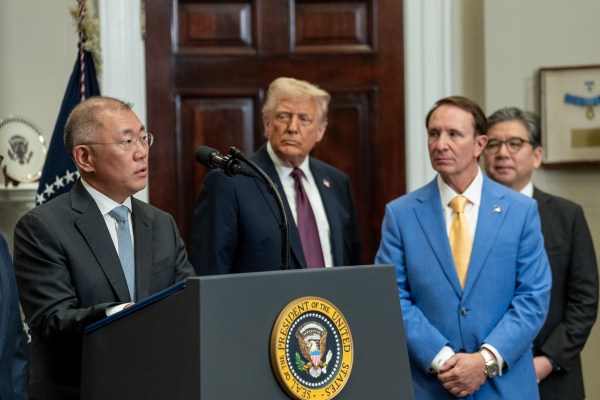 President Donald Trump and Louisiana Governor Jeff Landry speak in the Roosevelt Room alongside Hyundai executive chairman Eui Sun Chung, Monday, March 24, 2025. (Official White House Photo by Joyce N. Boghosian)