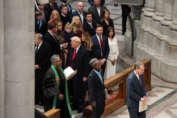 President Donald J. Trump, First Lady Melania Trump, Vice President J.D. Vance and Second Lady Usha Vance attend the national prayer service at the Washington National Cathedral, Jan. 21, 2025. (Official White House Photo by Andrea Hanks)