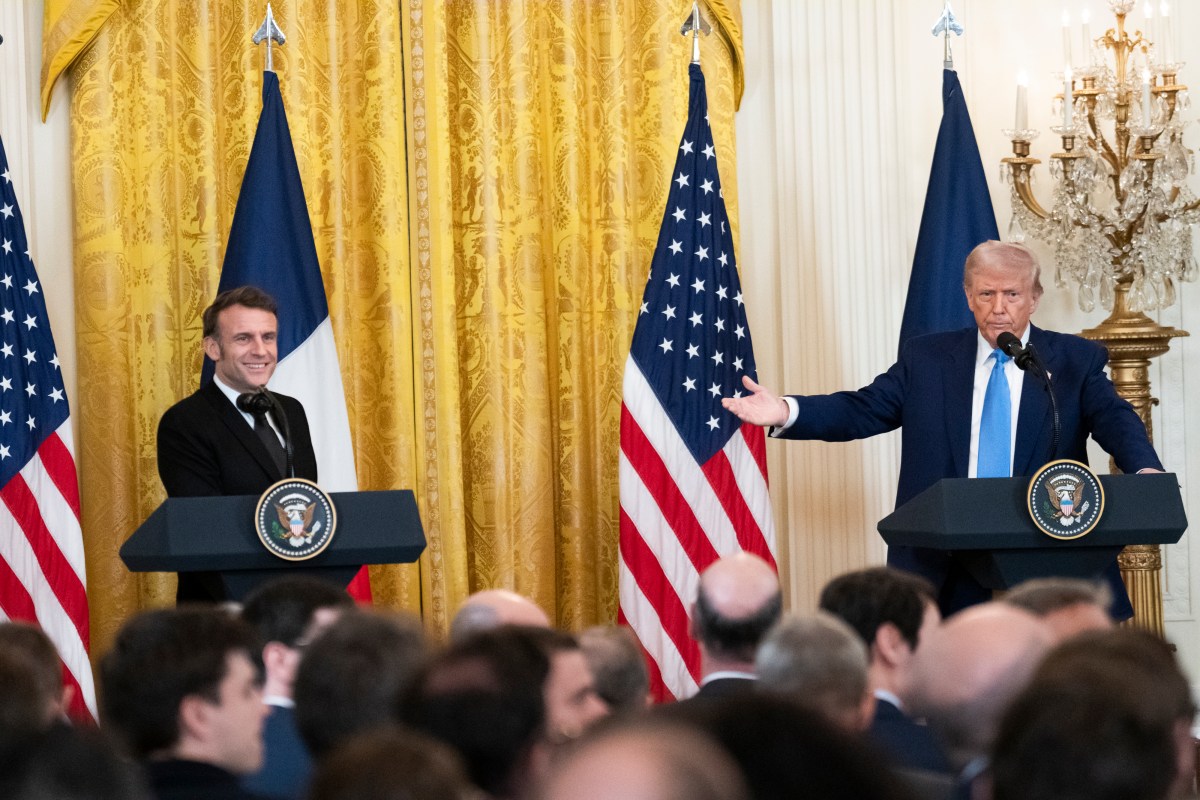 President Donald Trump and French President Emmanuel Macron hold a joint press conference, Monday, February 24, 2025, in the East Room of the White House.(Official White House Photo by Joyce N. Boghosian)