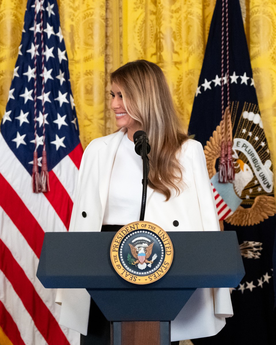 First Lady Melania Trump and President Donald Trump host a Celebration for Military Mothers event in the East Room, Thursday, May 8, 2025, at the White House.(Official White House Photo by Andrea Hanks)