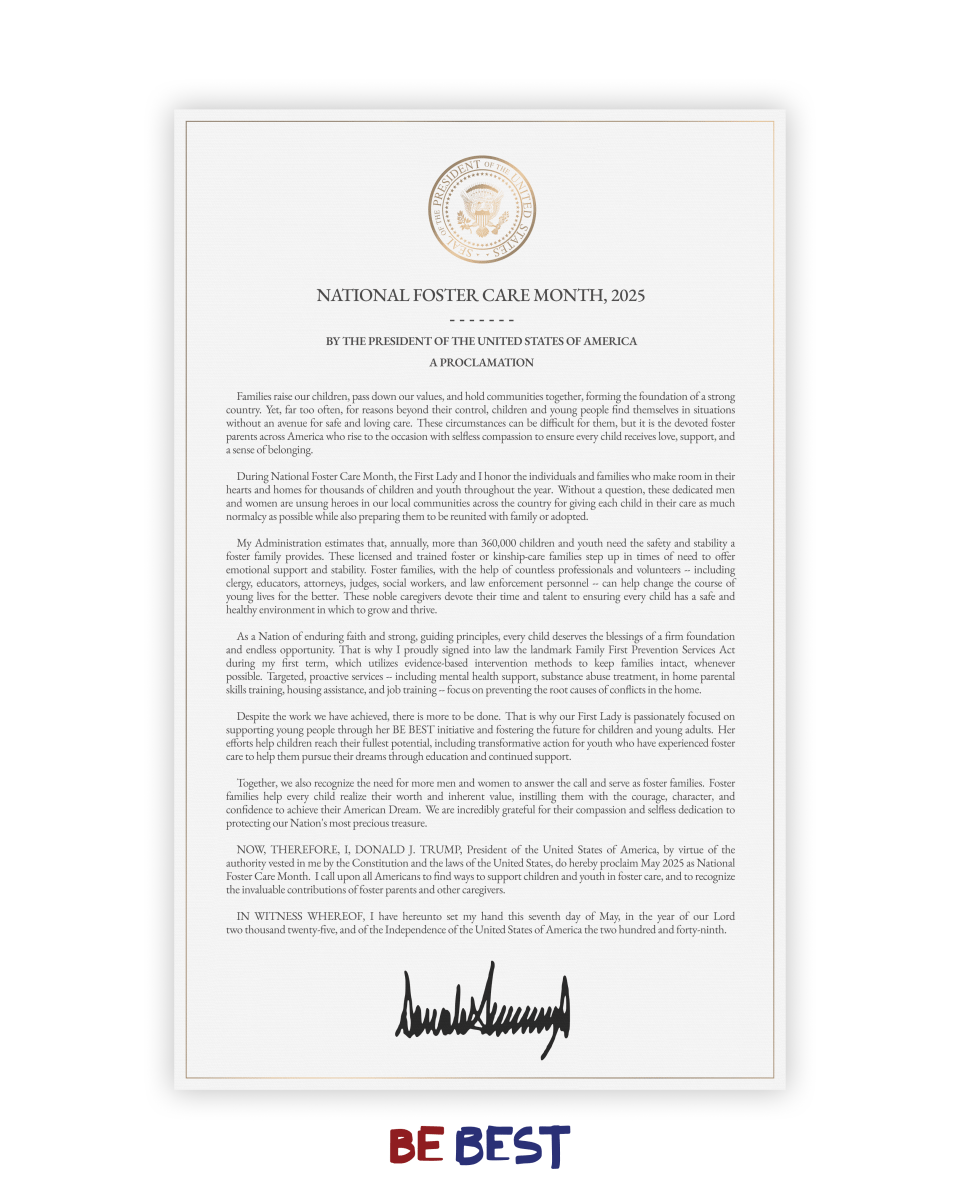 National Foster Care Month Proclamation signed by President Donald J. Trump