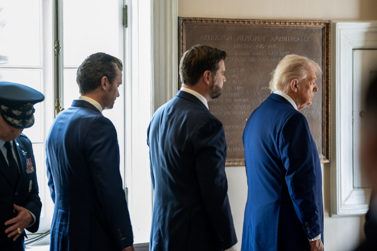 President Donald Trump, Vice President JD Vance, and Defense Secretary Pete Hegseth, wait to go on stage before a Memorial Day ceremony at Arlington National Cemetery, Monday, May 26, 2025, in Arlington, Virginia. (Official White House Photo by Daniel Torok)