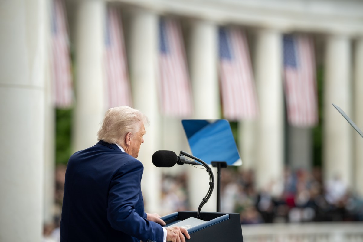 President Donald Trump delivers remarks during a Memorial Day ceremony at Arlington National Cemetery Amphitheater, Monday, May 26, 2025, in Arlington, Virginia. (Official White House Photo by Daniel Torok)