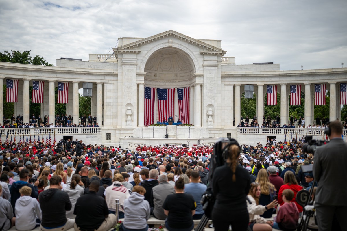President Donald Trump delivers remarks during a Memorial Day ceremony at Arlington National Cemetery Amphitheater, Monday, May 26, 2025, in Arlington, Virginia. (Official White House Photo by Daniel Torok)