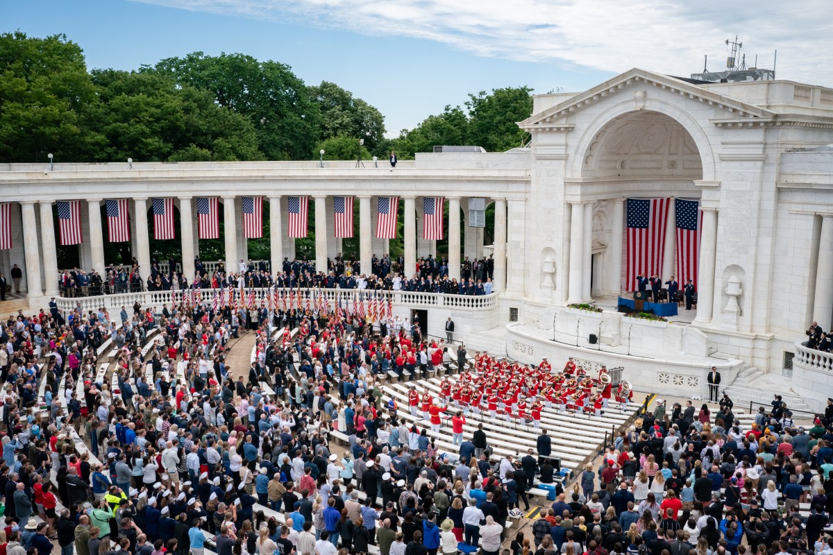 President Donald Trump participates in a Memorial Day ceremony at Arlington National Cemetery Amphitheater, Monday, May 26, 2025, in Arlington, Virginia. (Official White House Photo by Gabriel B Kotico)