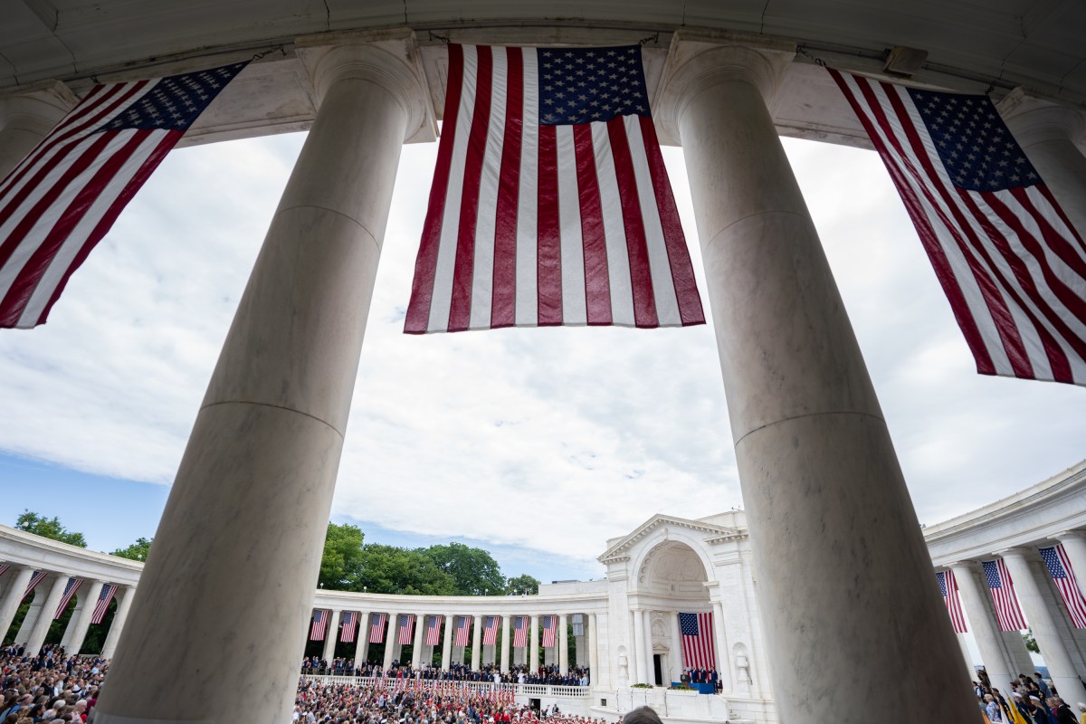 President Donald Trump participates in a Memorial Day ceremony at Arlington National Cemetery Amphitheater, Monday, May 26, 2025, in Arlington, Virginia. Vice President JD Vance attends. (Official White House Photo by Emily J. Higgins)