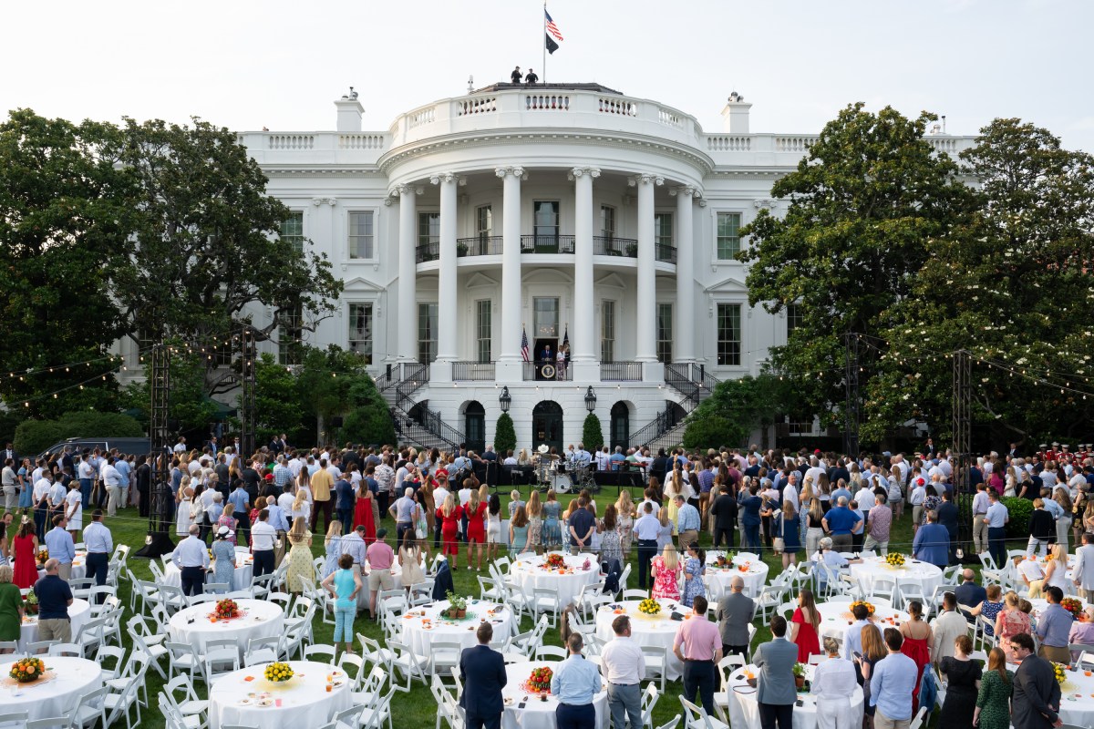 President Donald Trump delivers remarks from the Blue Room Balcony at the Congressional Picnic, Thursday, June 12, 2025, on the South Lawn of the White House.(Official White House Photo by Andrea Hanks)