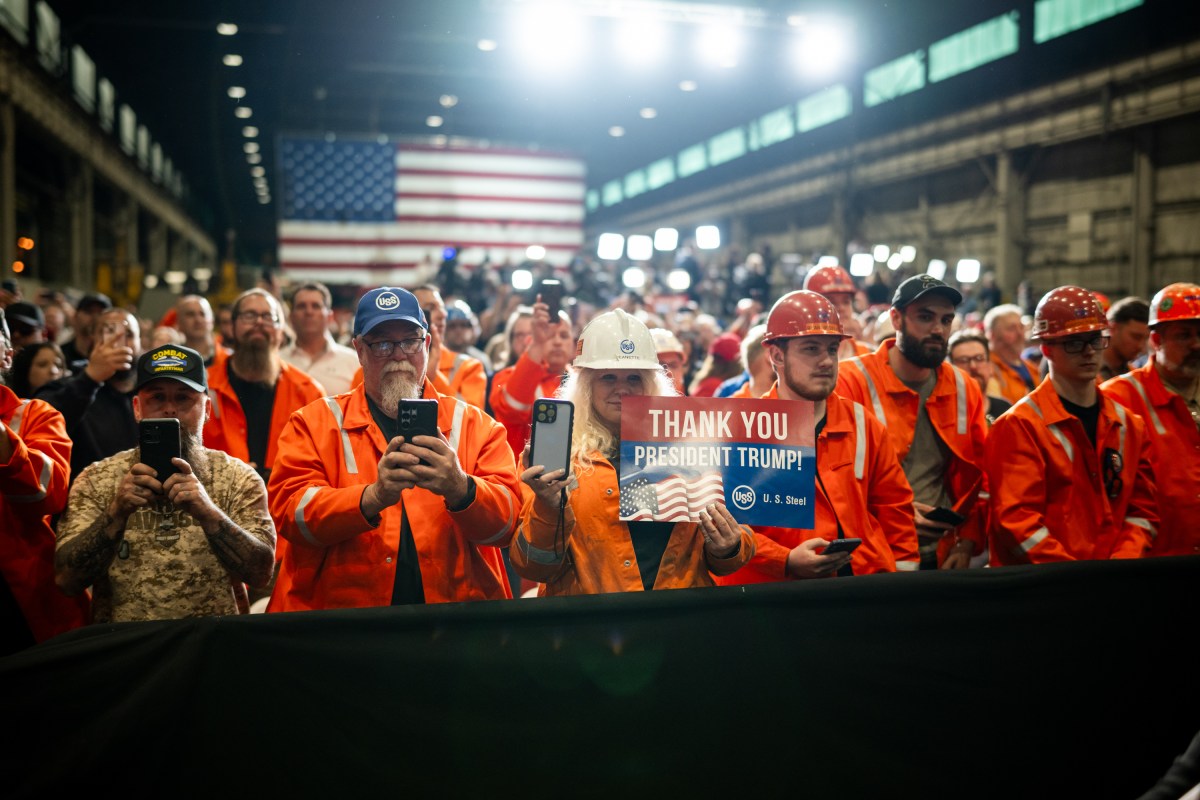 Crowds gathered to listen to President Donald Trump deliver remarks on a partnership deal with U.S. Steel and Nippon Steel at the U.S. Steel Corporation-Irvin Works in West Mifflin, Pennsylvania, Friday, May 30, 2025.(Official White House Photo by Daniel Torok)