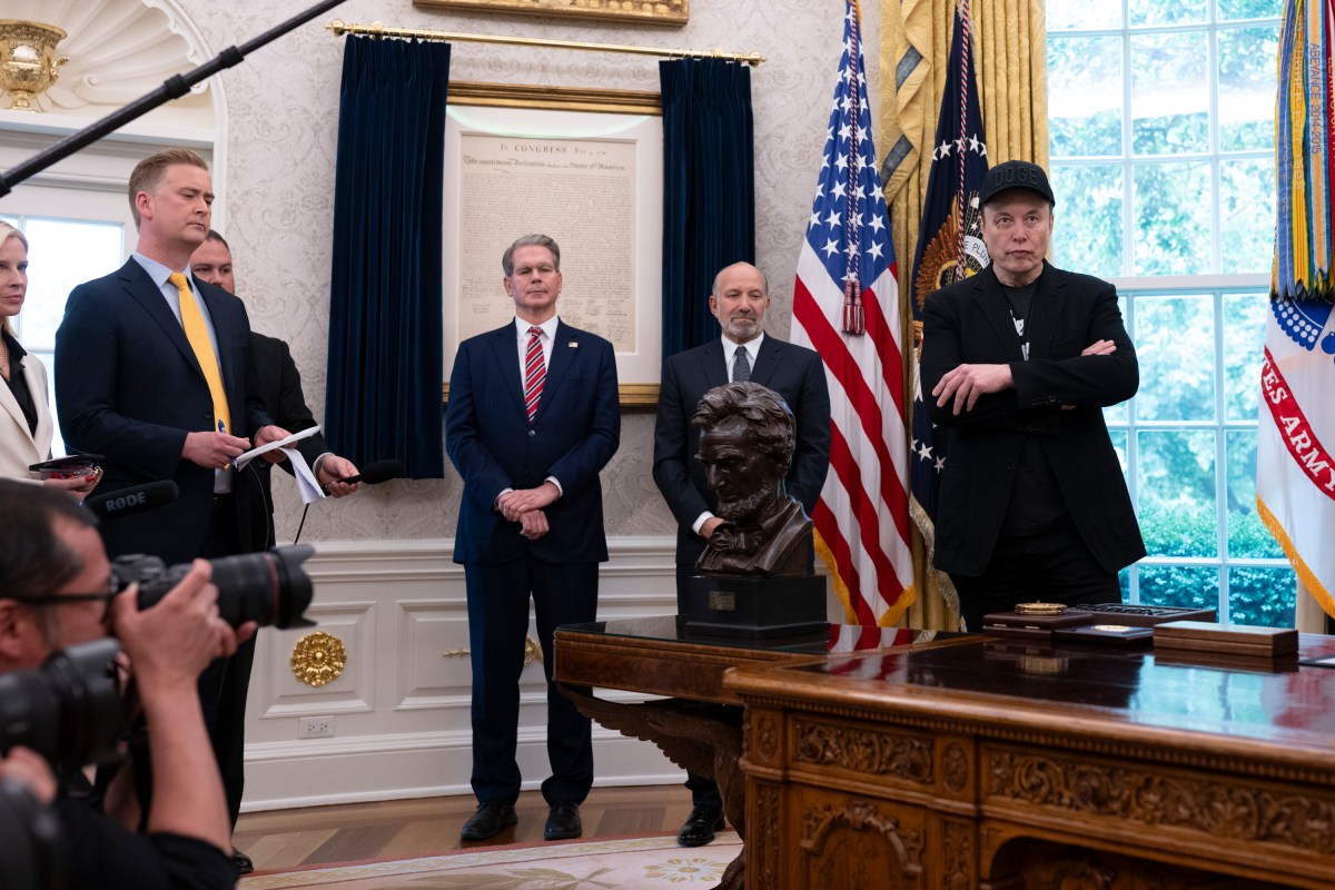 President Donald Trump participates in a press conference with departing DOGE adviser Elon Musk, Friday, May 30, 2025, in the Oval Office. (Official White House Photo by Molly Riley)