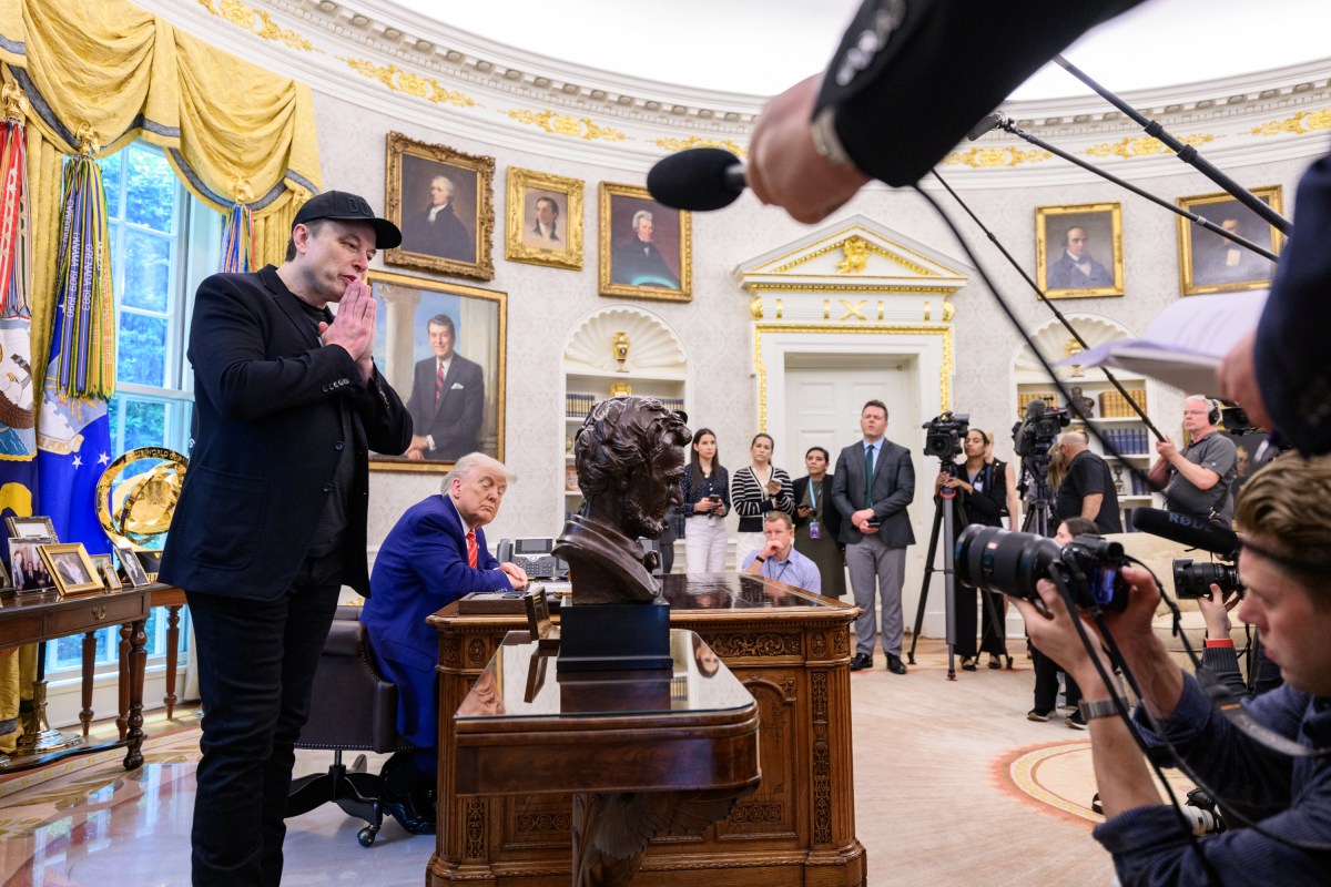 President Donald Trump participates in a press conference with departing DOGE adviser Elon Musk, Friday, May 30, 2025, in the Oval Office. (Official White House Photo by Molly Riley)