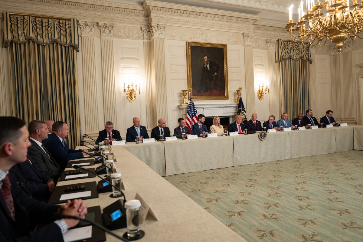 President Donald Trump delivers remarks during a roundtable discussion with the Fraternal Order of Police Executive Board, Thursday, June 5, 2025, in the State Dining Room. (Official White House Photo by Joyce N. Boghosian)