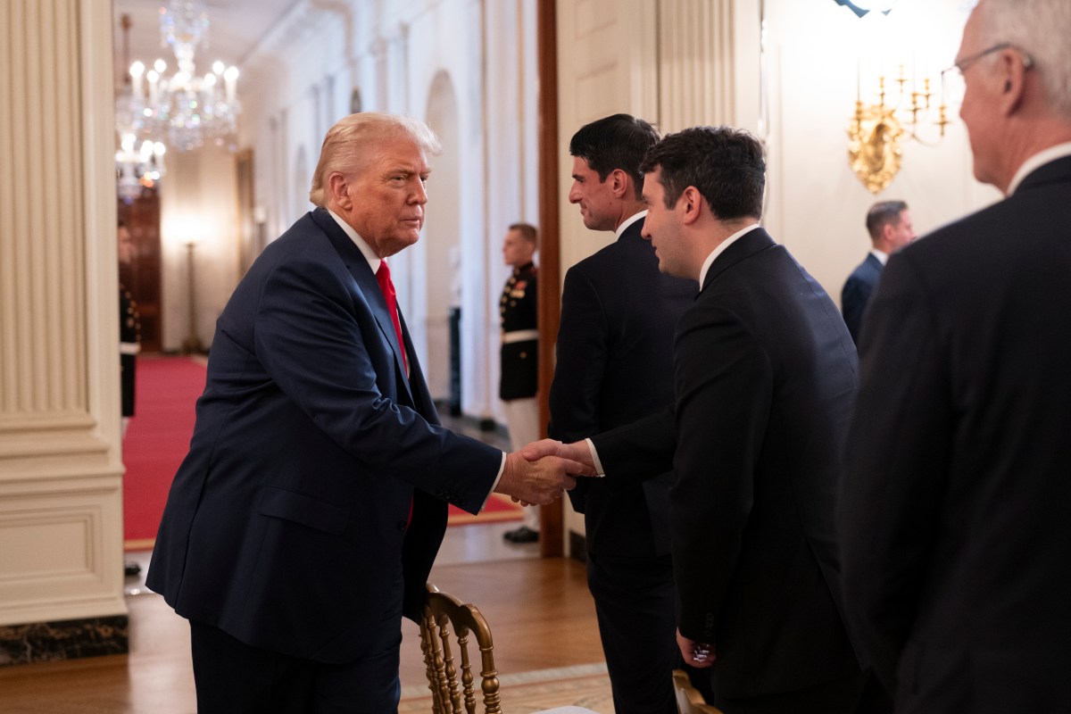 President Donald Trump greets guests as arrives to the Invest America Roundtable in the State Dining Room of the White House, Monday, June 9, 2025.(Official White House Photo by Joyce N. Boghosian)