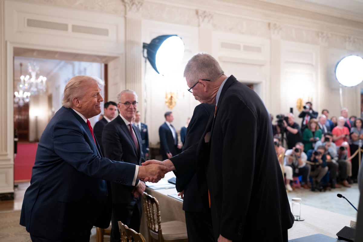 President Donald Trump greets guests as arrives to the Invest America Roundtable in the State Dining Room of the White House, Monday, June 9, 2025.(Official White House Photo by Joyce N. Boghosian)
