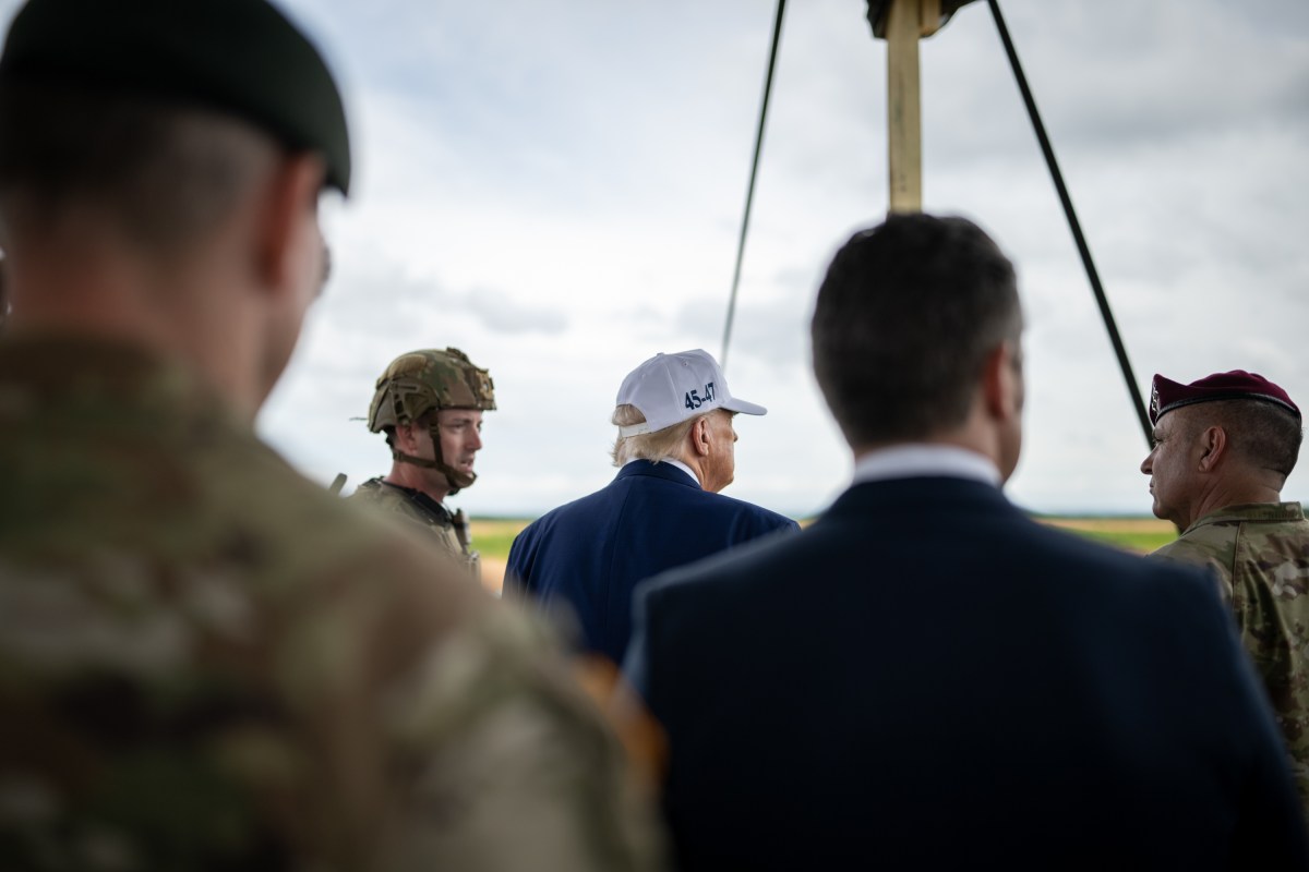 President Donald Trump observes a military demonstration at Fort Bragg, North Carolina on Tuesday, June 10, 2025, during a visit to commemorate the 250th anniversary of the U.S. Army. (Official White House Photo by Daniel Torok)