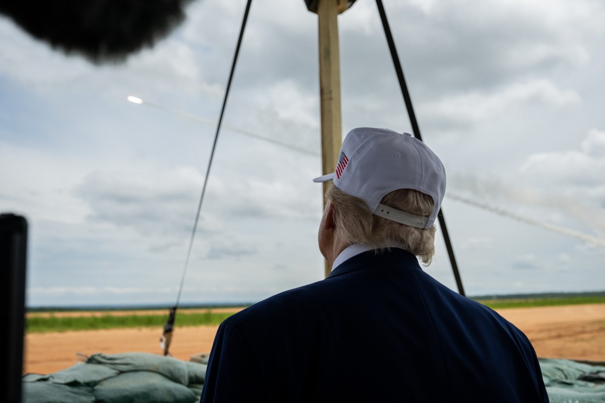 President Donald Trump observes a military demonstration at Fort Bragg, North Carolina on Tuesday, June 10, 2025, during a visit to commemorate the 250th anniversary of the U.S. Army. (Official White House Photo by Daniel Torok)