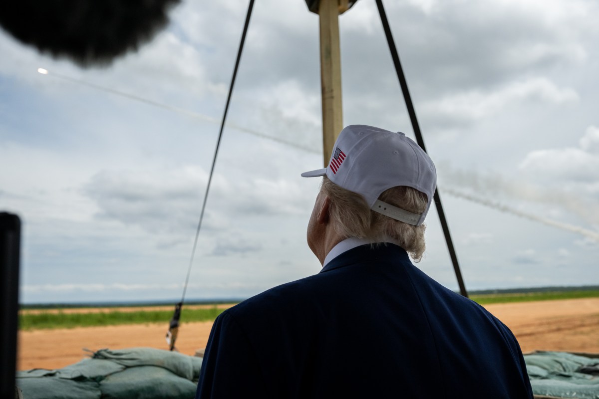 President Donald Trump observes a military demonstration at Fort Bragg, North Carolina on Tuesday, June 10, 2025, during a visit to commemorate the 250th anniversary of the U.S. Army. (Official White House Photo by Daniel Torok)