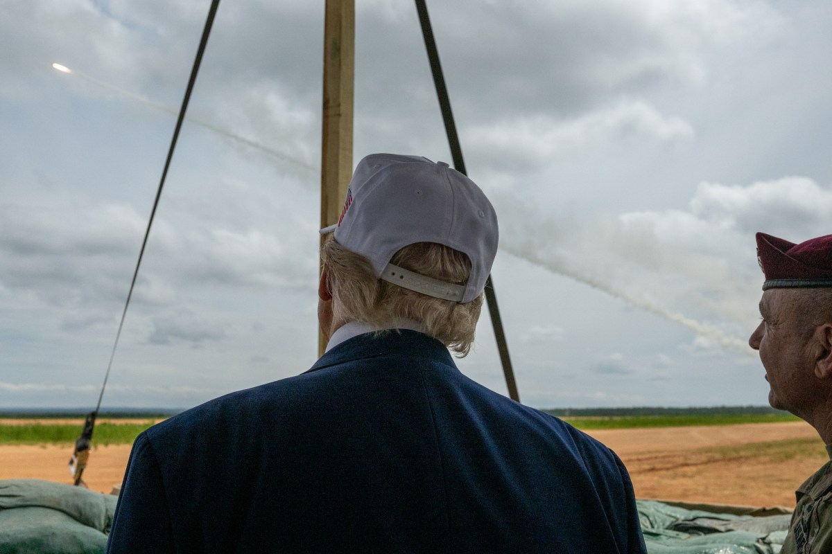President Donald Trump observes a military demonstration at Fort Bragg, North Carolina on Tuesday, June 10, 2025, during a visit to commemorate the 250th anniversary of the U.S. Army. (Official White House Photo by Daniel Torok)