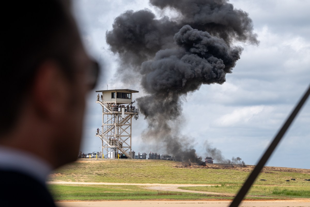 President Donald Trump observes a military demonstration at Fort Bragg, North Carolina on Tuesday, June 10, 2025, during a visit to commemorate the 250th anniversary of the U.S. Army. (Official White House Photo by Daniel Torok)
