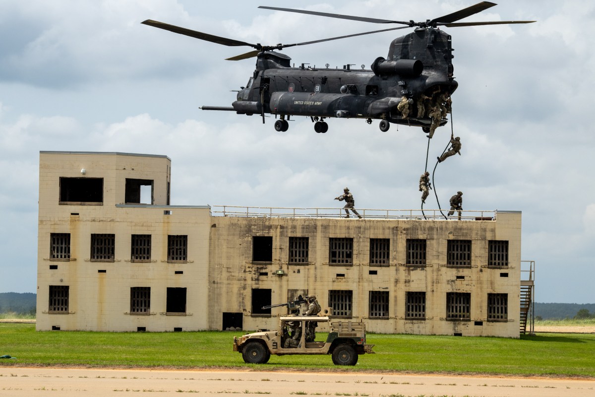 President Donald Trump observes a military demonstration at Fort Bragg, North Carolina on Tuesday, June 10, 2025, during a visit to commemorate the 250th anniversary of the U.S. Army. (Official White House Photo by Daniel Torok)
