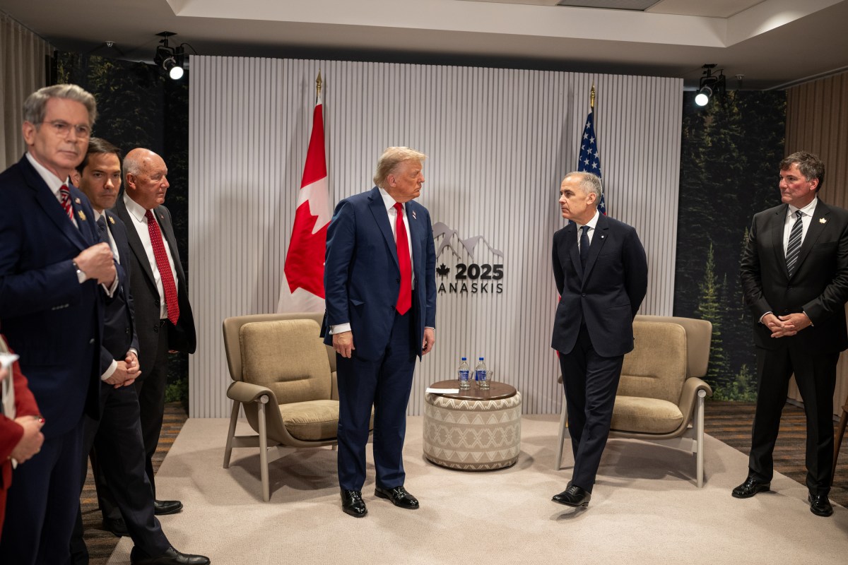 President Donald Trump participates in a bilateral meeting with Canadian Prime Minister Mark Carney during the G7 Summit, Monday, June 16, 2025, in Kananaskis, Alberta, Canada. (Official White House Photo by Daniel Torok)