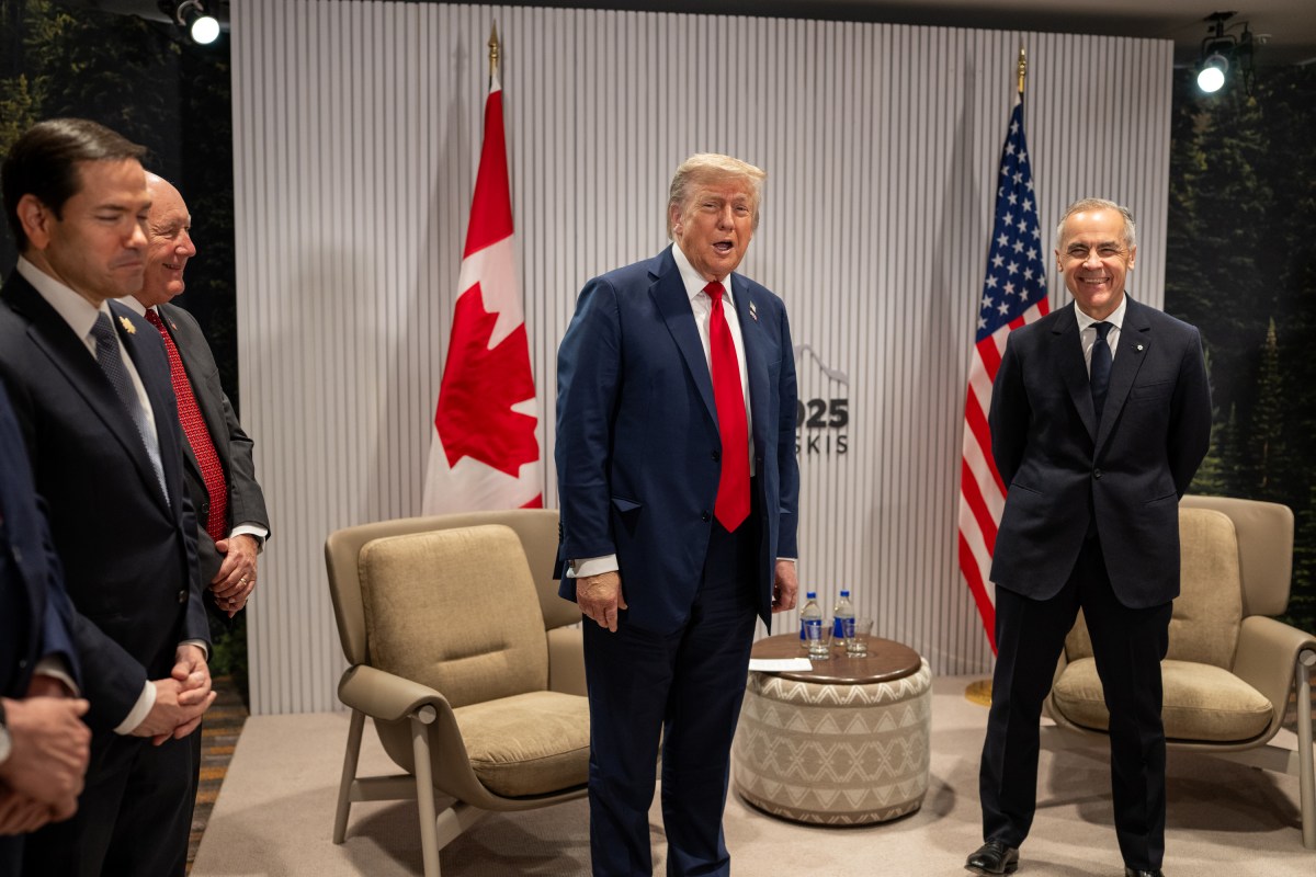 President Donald Trump participates in a bilateral meeting with Canadian Prime Minister Mark Carney during the G7 Summit, Monday, June 16, 2025, in Kananaskis, Alberta, Canada. (Official White House Photo by Daniel Torok)