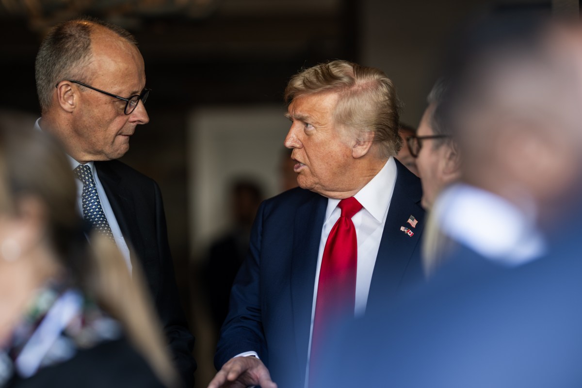 President Donald Trump talks with German Chancellor Friedrich Merz during the G7 Summit, Monday, June 16, 2025, in Kananaskis, Alberta, Canada. (Official White House Photo by Daniel Torok)
