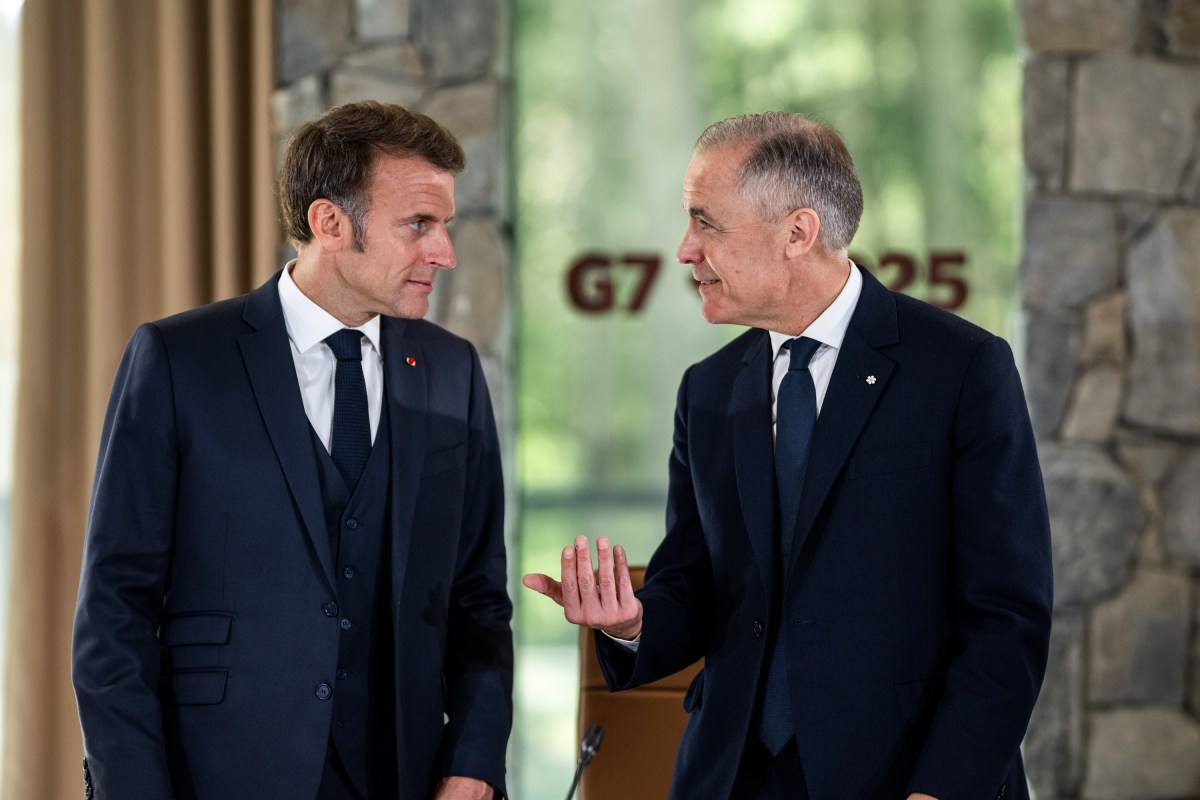 President Donald Trump speaks to other world leaders before participating in Session I of the G7 Summit, Monday, June 16, 2025, in Kananaskis, Alberta, Canada. (Official White House Photo by Daniel Torok)