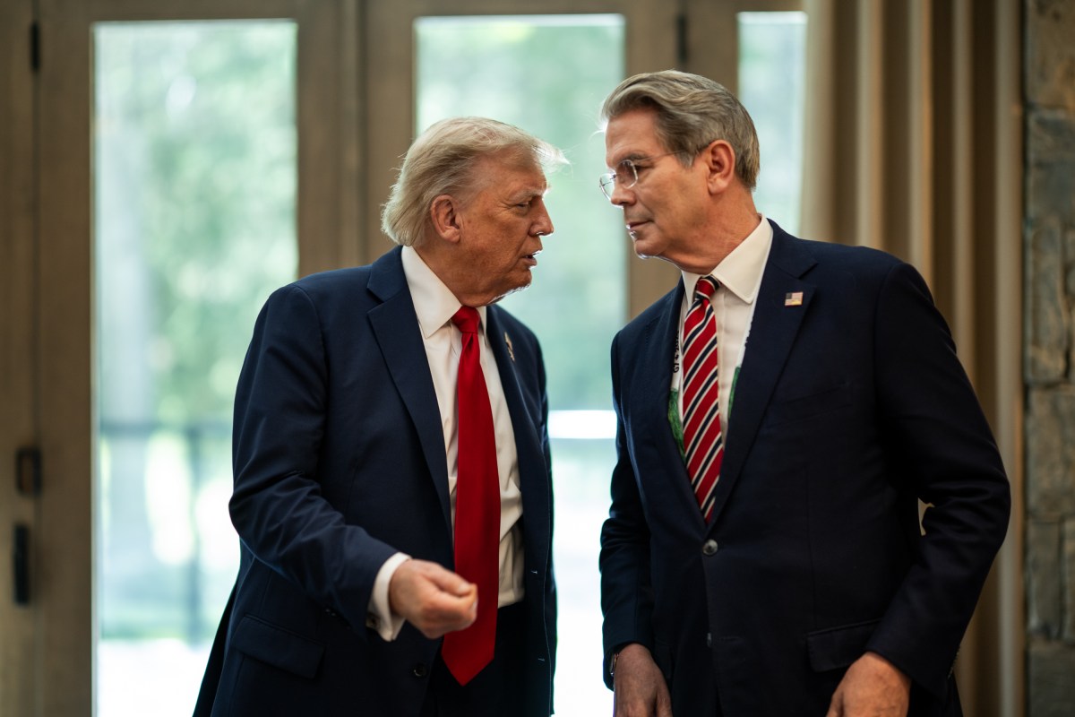 President Donald Trump speaks with Secretary of the Treasury Scott Bessent after Session I of the G7 Summit, Monday, June 16, 2025, in Kananaskis, Alberta, Canada. (Official White House Photo by Daniel Torok)