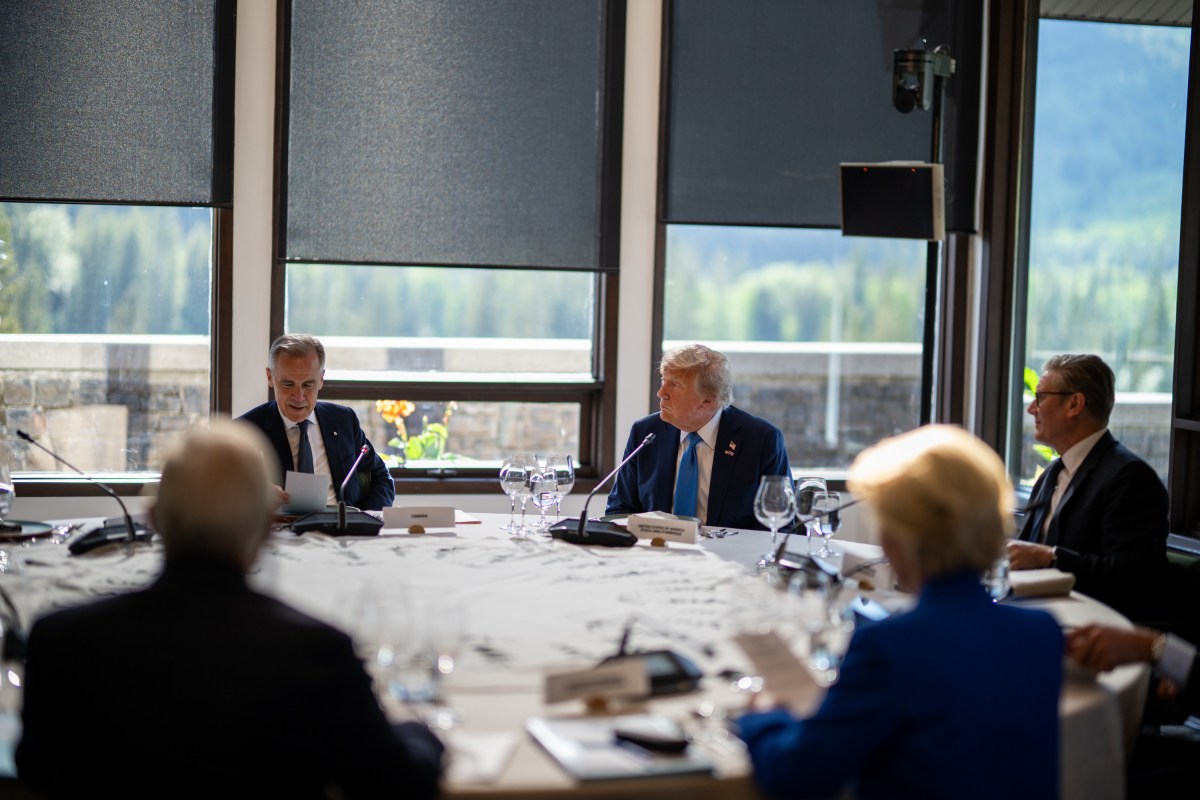 President Donald Trump takes part in the group dinner during the G7 summit, Monday, June 16, 2025, in Kananaskis, Alberta, Canada. (Official White House Photo by Daniel Torok)