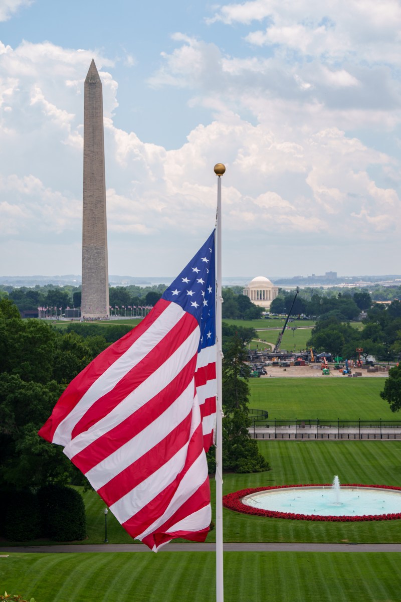 An American flag is raised on the newly-installed flagpole on the South Lawn, Wednesday, June 18, 2025, at the White House. (Official White House Photo by Abe McNatt)