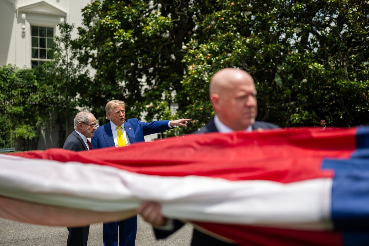 President Donald Trump watches as the American flag is raised on the newly-installed flagpole on the South Lawn of the White House, Wednesday, June 18, 2025. (Official White House Photo by Daniel Torok)
