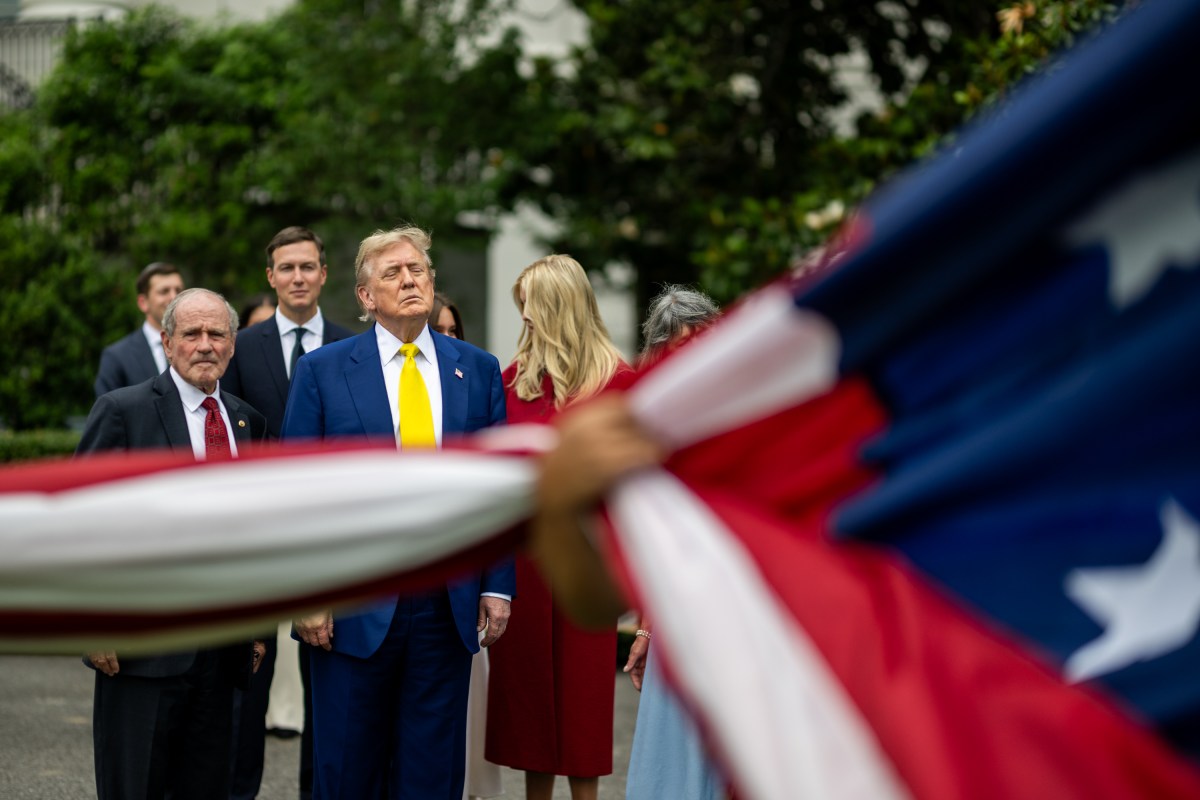 President Donald Trump watches as the American flag is raised on the newly-installed flagpole on the South Lawn of the White House, Wednesday, June 18, 2025. (Official White House Photo by Daniel Torok)