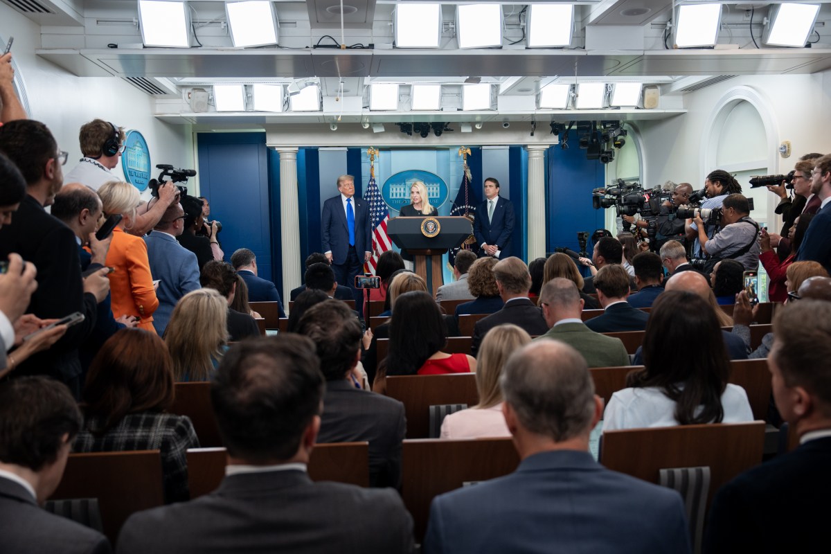 President Donald Trump holds a press conference with Attorney General Pam Bondi and Deputy Attorney General Todd Blanche in the James S. Brady Press Briefing Room on Friday, June 27, 2025. (Official White House Photo by Abe McNatt)