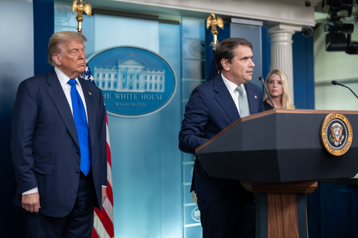 President Donald Trump holds a press conference with Attorney General Pam Bondi and Deputy Attorney General Todd Blanche in the James S. Brady Press Briefing Room on Friday, June 27, 2025. (Official White House Photo by Molly Riley)