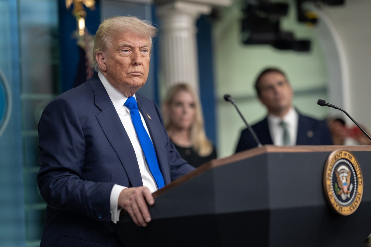 President Donald Trump holds a press conference with Attorney General Pam Bondi and Deputy Attorney General Todd Blanche in the James S. Brady Press Briefing Room on Friday, June 27, 2025. (Official White House Photo by Molly Riley)