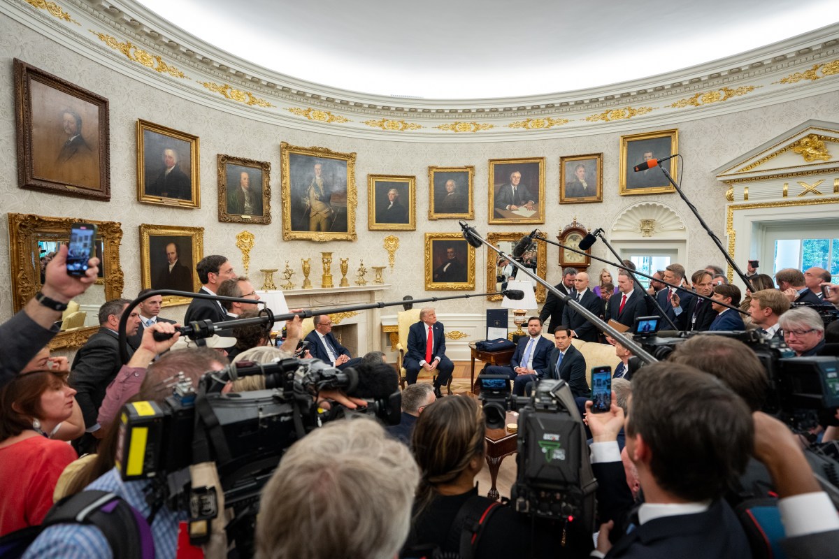 President Donald Trump holds a bilateral meeting with German Chancellor Friedrich Merz, Thursday, June 5, 2025, in the Oval Office. Vice President JD Vance attends. (Official White House Photo by Emily J. Higgins)