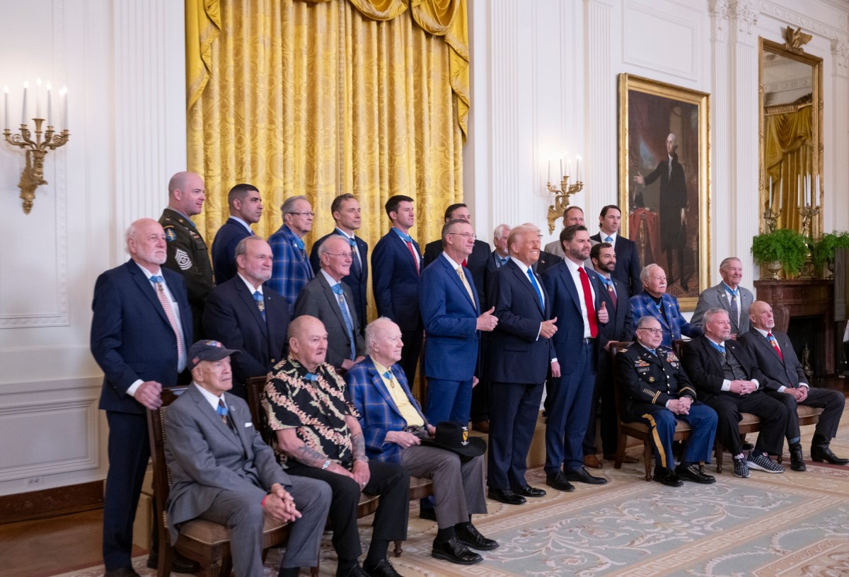 President Donald Trump meets with Medal of Honor recipients for National Medal of Honor Day, Tuesday, March 25, 2025, in the East Room of the White House. (Official White House Photo by Molly Riley)