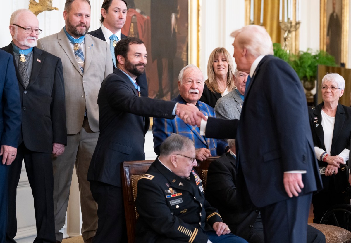 President Donald Trump meets with Medal of Honor recipients for National Medal of Honor Day, Tuesday, March 25, 2025, in the East Room of the White House. (Official White House Photo by Molly Riley)