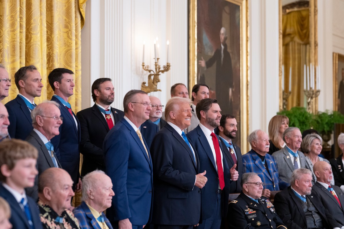 President Donald Trump meets with Medal of Honor recipients for National Medal of Honor Day, Tuesday, March 25, 2025, in the East Room of the White House. (Official White House Photo by Molly Riley)