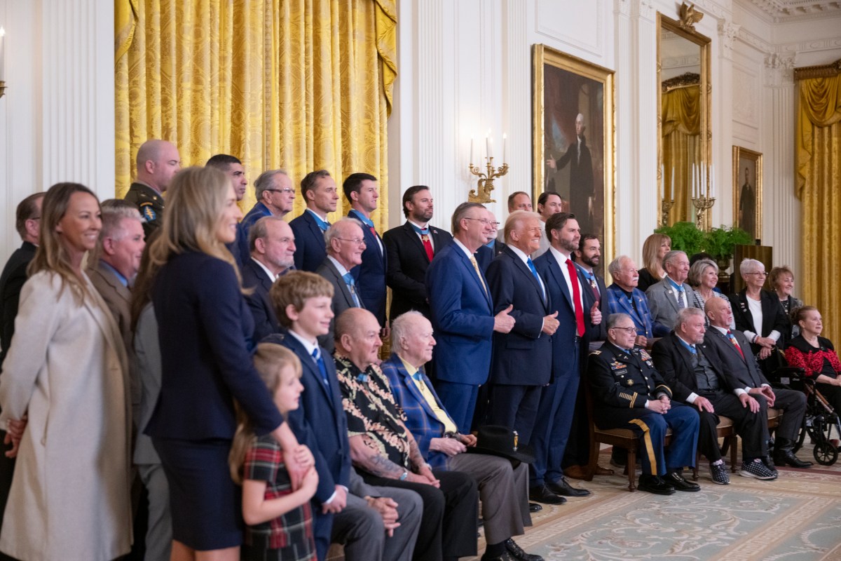President Donald Trump meets with Medal of Honor recipients for National Medal of Honor Day, Tuesday, March 25, 2025, in the East Room of the White House. (Official White House Photo by Molly Riley)