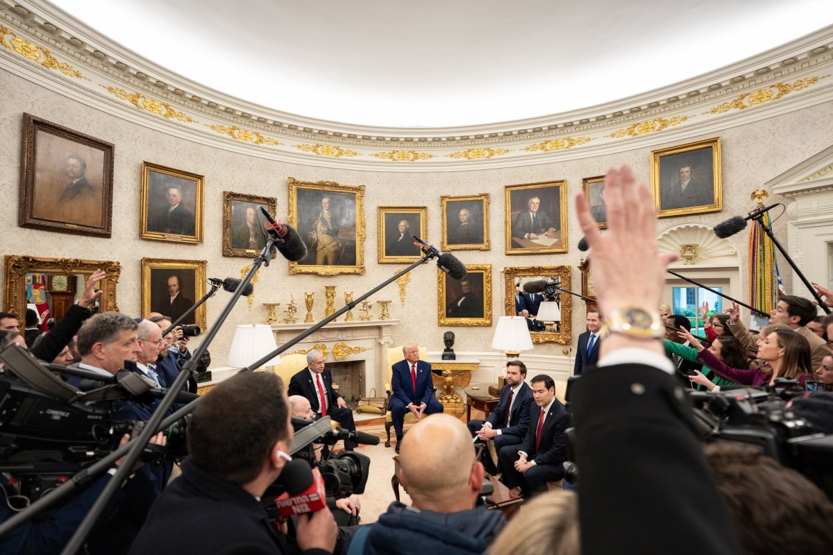 Vice President JD Vance attends a bilateral meeting with President Donald Trump and Israeli Prime Minister Benjamin Netanyahu, Monday, April 7, 2025, in the Oval Office. (Official White House Photo by Emily J. Higgins)